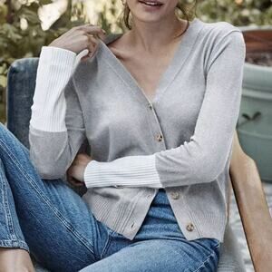 Summersalt Gray Two Tone Cotton Cashmere Cardigan Sweater